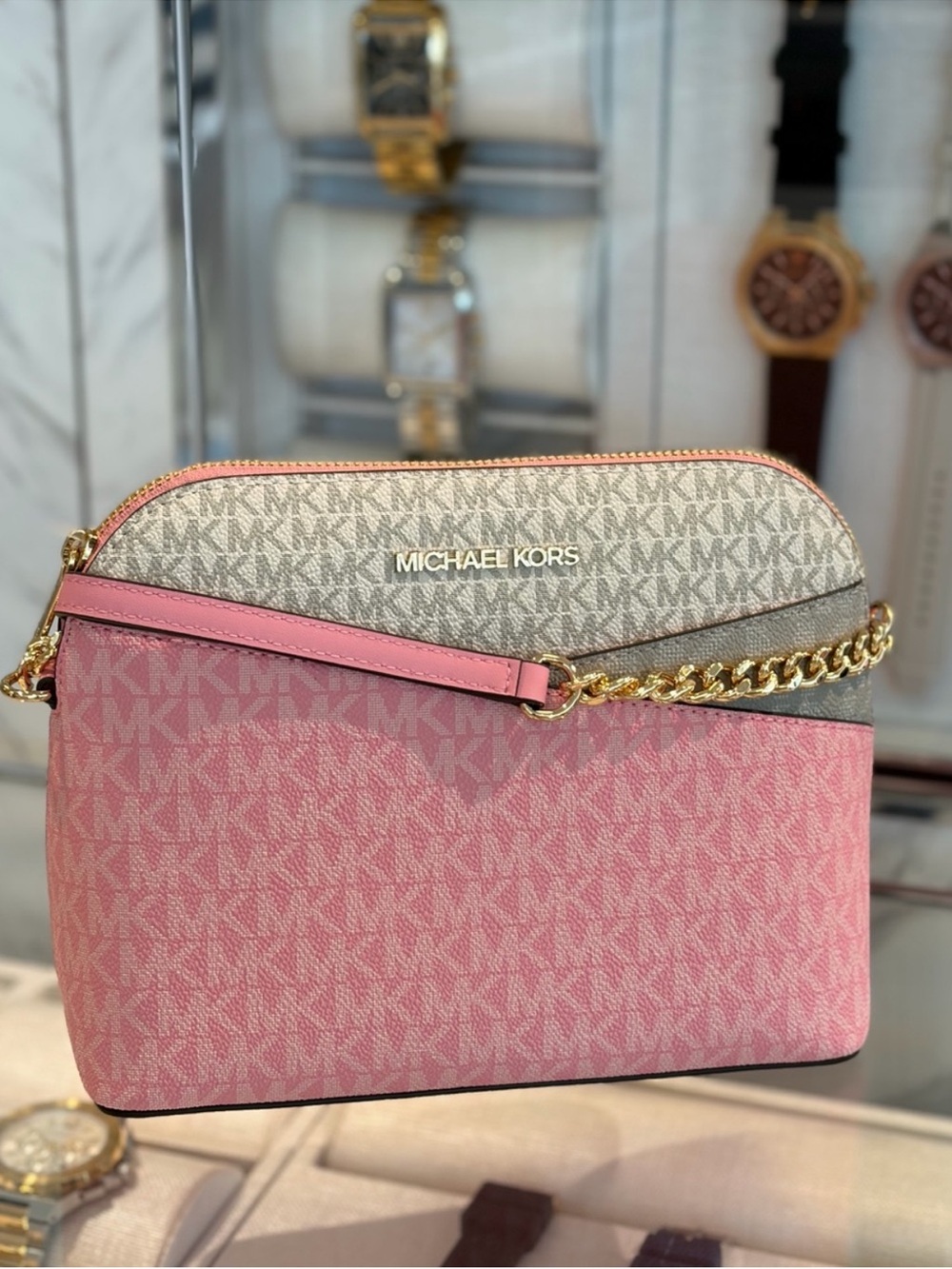 MICHAEL KORS Jet Set Travel Medium Color-Block Logo Chain Crossbody